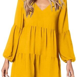 MISSLOOK Vibrant Yellow Long Sleeve Dress